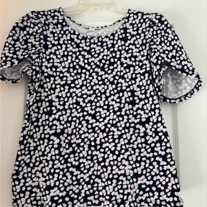 Charter Club Black and White Floral Short Sleeve Top